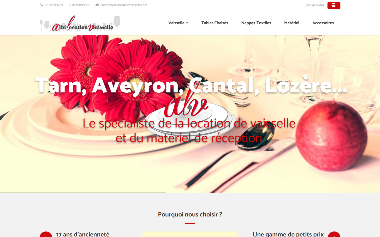 Capture du site officiel de Albi Location Vaisselle
