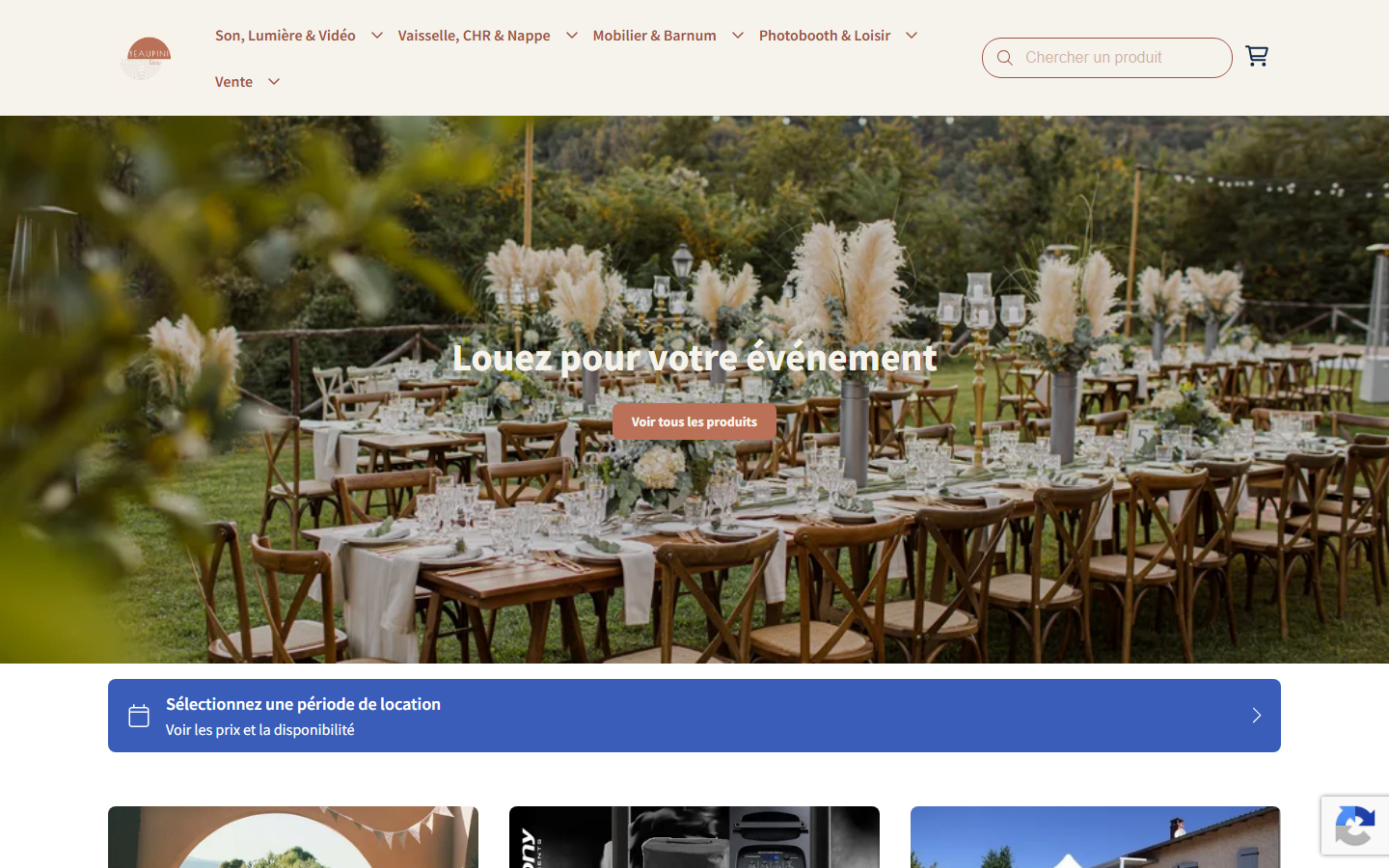 Capture du site officiel de BEAUPINI Event - Location Vaisselle & Événementiel