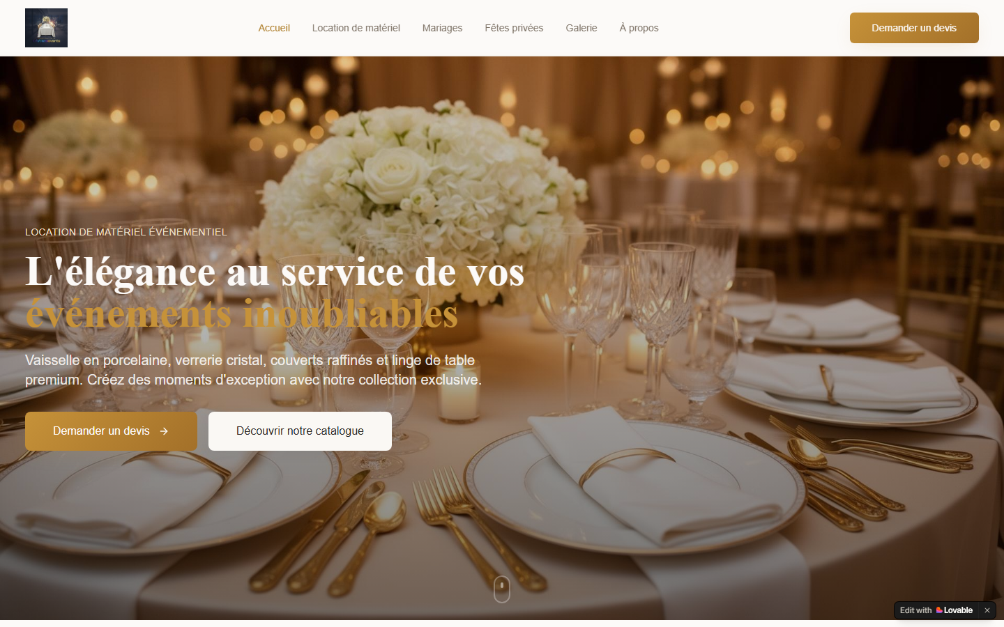 Capture du site officiel de EVENT LOCVENT Location De Vaisselle
