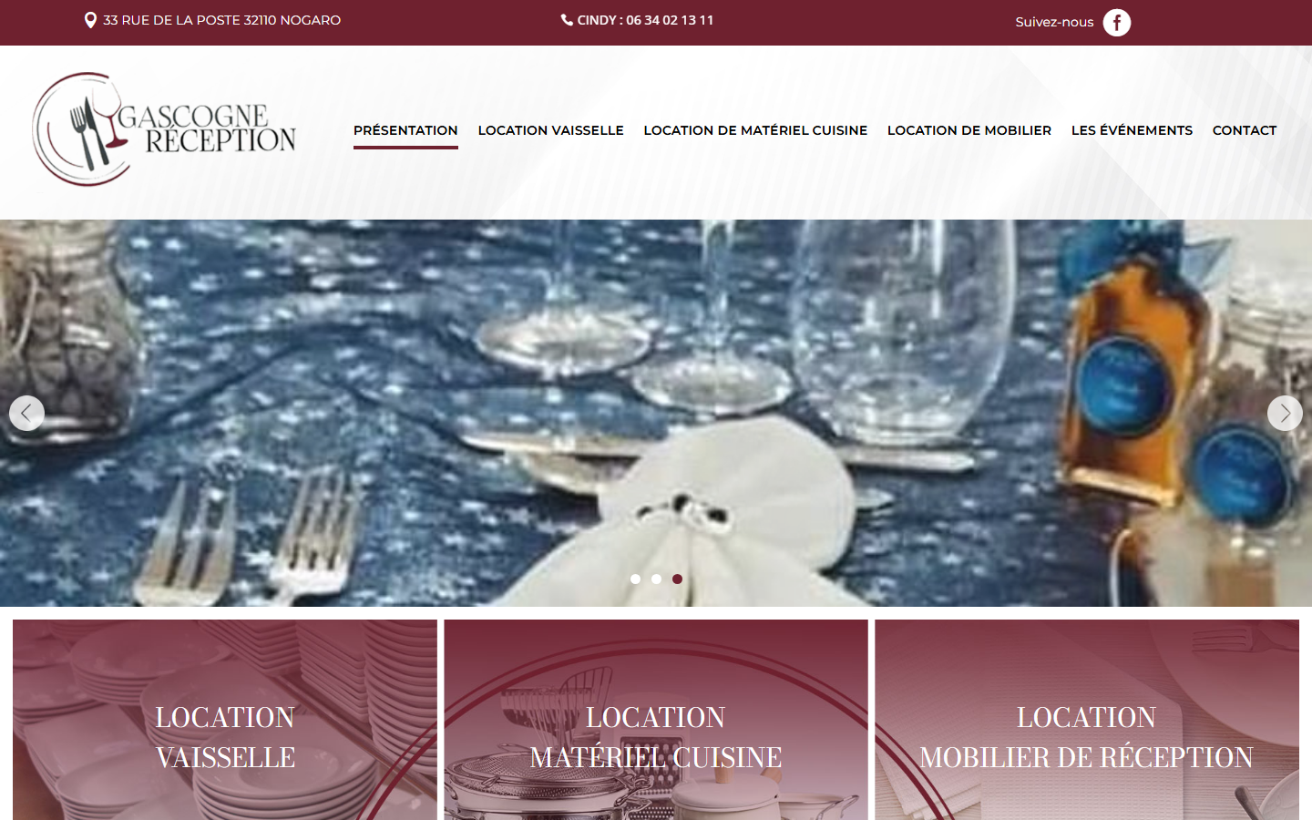 Capture du site officiel de Gascogne Reception