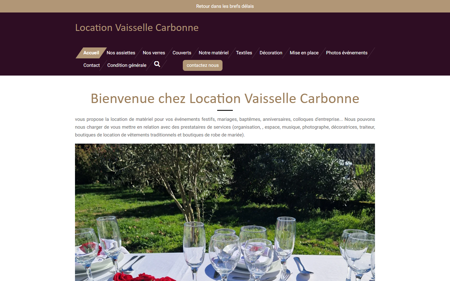 Capture du site officiel de Location vaisselle Carbonne