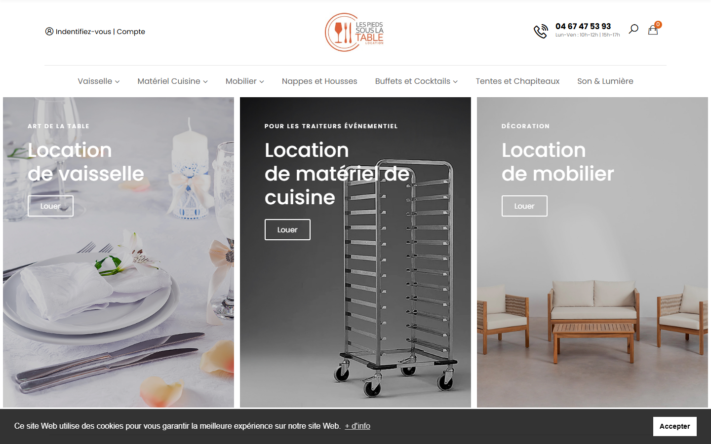 Capture du site officiel de Les Pieds sous la Table - Location de vaisselle