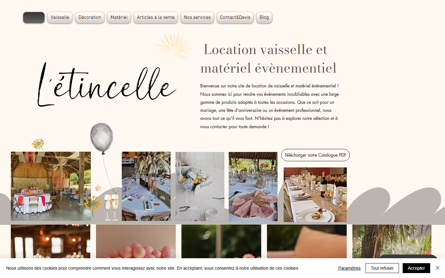 Capture du site officiel de l'étincelle location de vaisselle