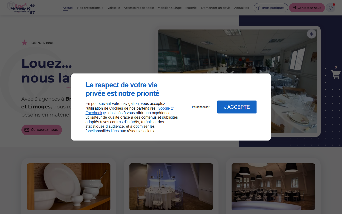 Capture du site officiel de Loc Vaisselle 46