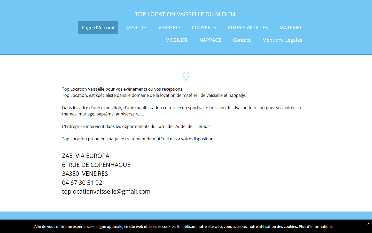 Capture du site officiel de TOP LOCATION VAISSELLE DU MIDI
