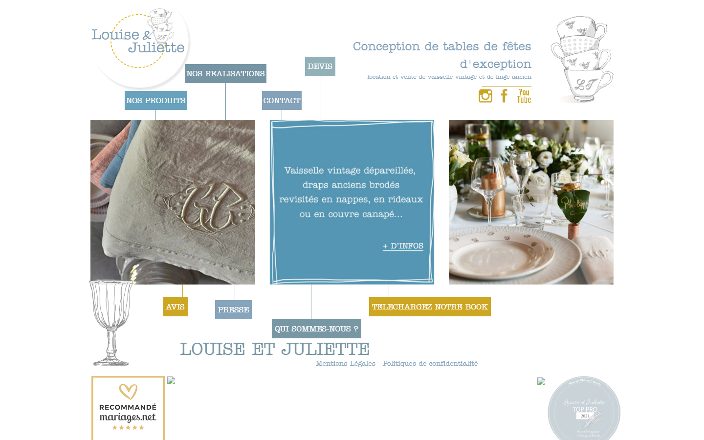 Capture du site officiel de Sté Louise et Juliette -Location de vaisselle