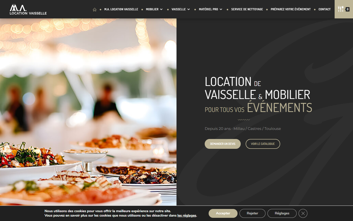 Capture du site officiel de M.A. Location Vaisselle