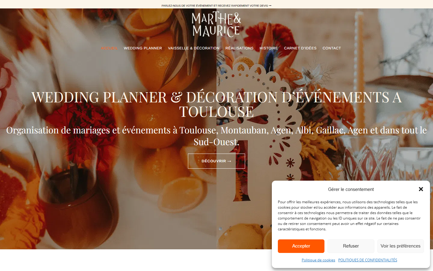 Capture du site officiel de Marthe et Maurice