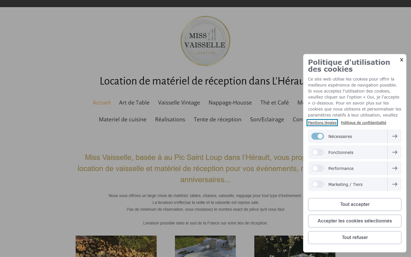 Capture du site officiel de Miss Vaisselle Location