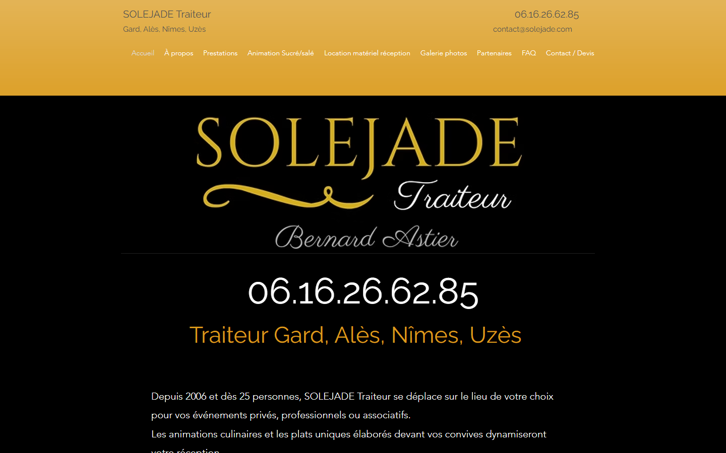 Capture du site officiel de SOLEJADE Traiteur Gard