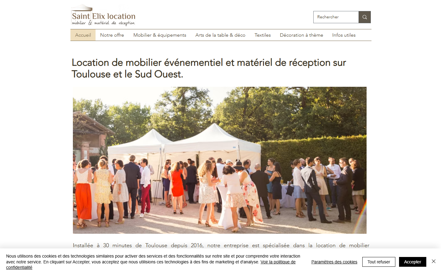 Capture du site officiel de Saint Elix Location - Matériel événementiel