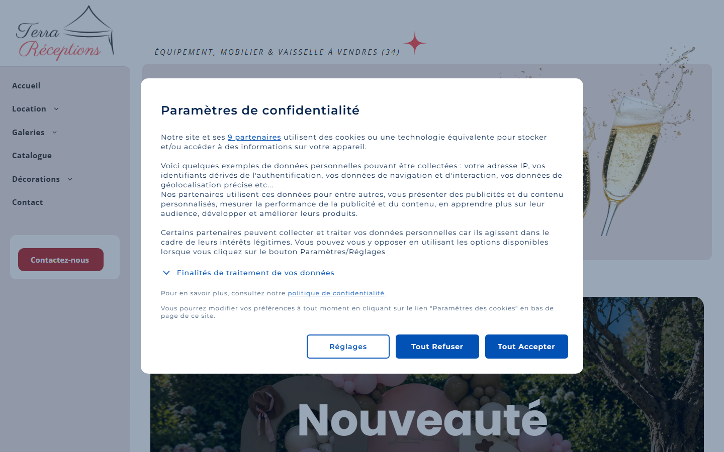 Capture du site officiel de Terra Réceptions